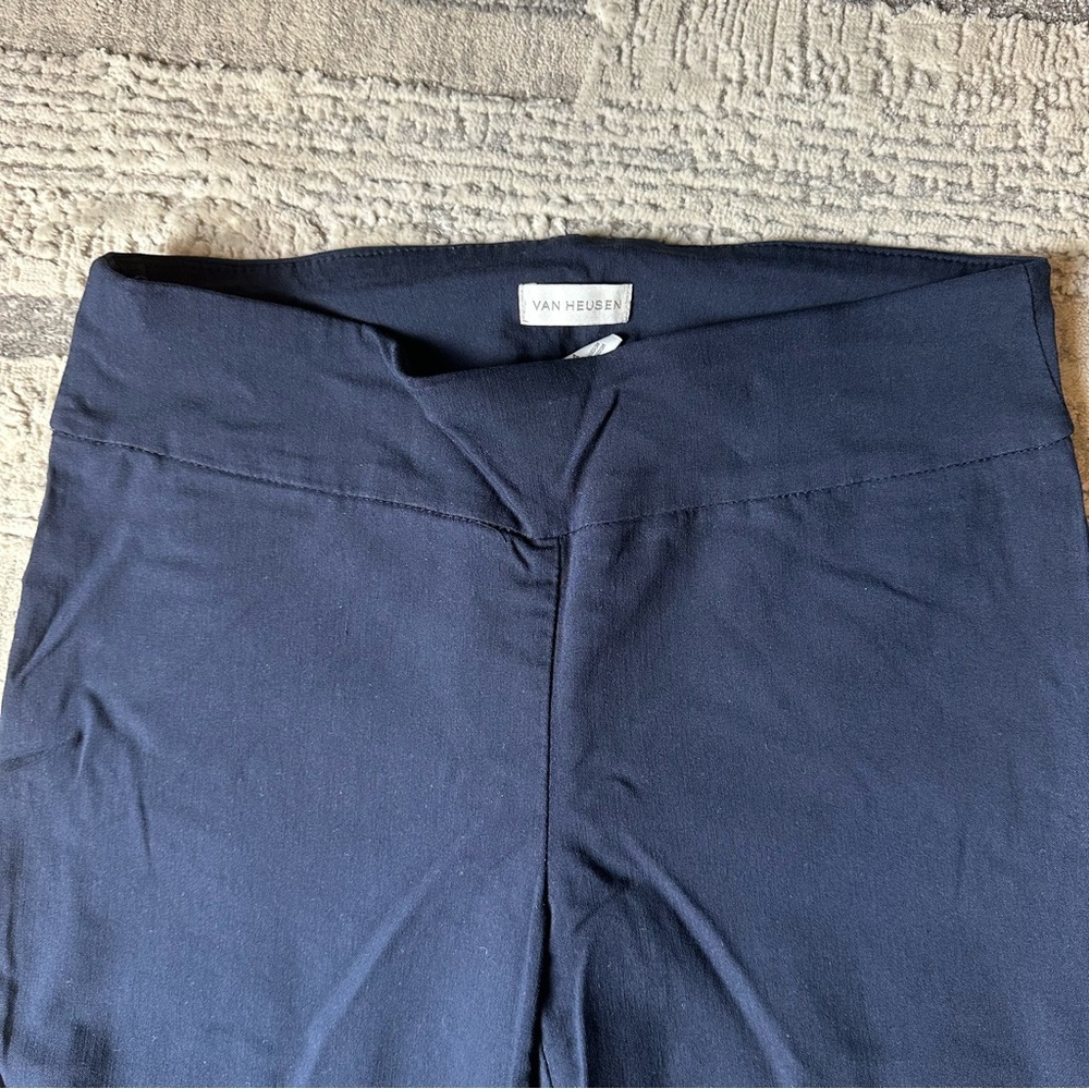 Van Heusen Navy Stretch Pants Women’s Size M Scalloped Hem, Pull-On Style - Picture 3 of 6